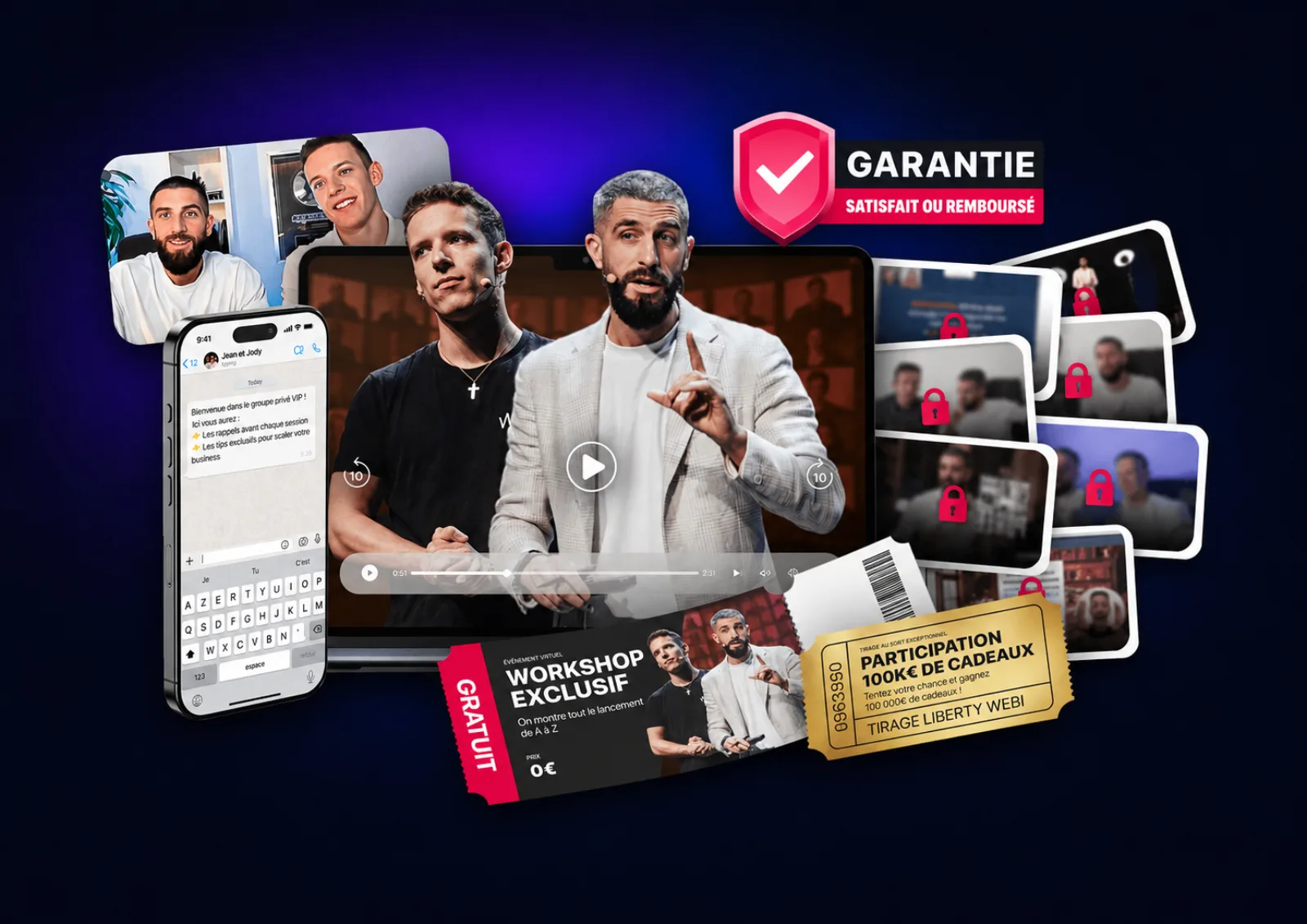 Tout le contenu du Pass VIP : replays, capsules, WhatsApp, workshop, tickets et garantie